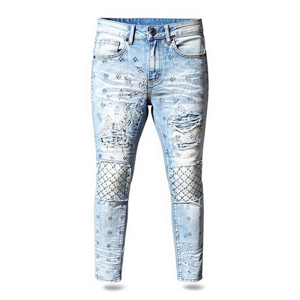 Waimea Gender Neutral Distressed Patchwork‎ Y2K Grunge Denim Jeans – 26x30